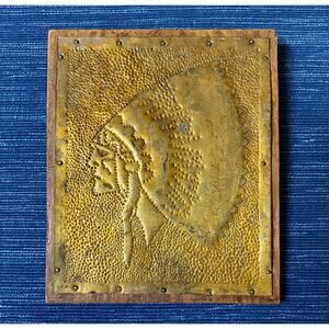 Vtg Hammered Embossed Plate Native American Indian Chief Signed Folk Art Plaque